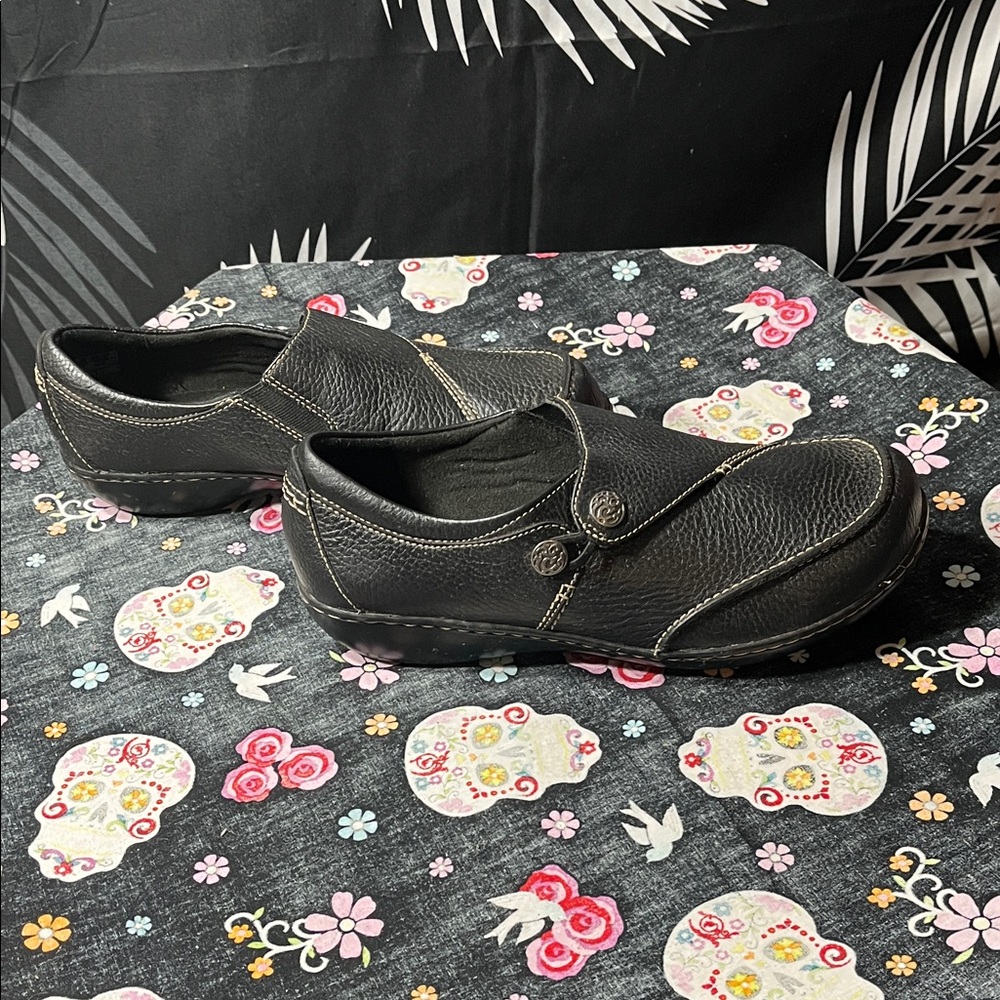Clarks Collection Black Leather Comfort Loafers Women’s 9.5 XW Slip-On